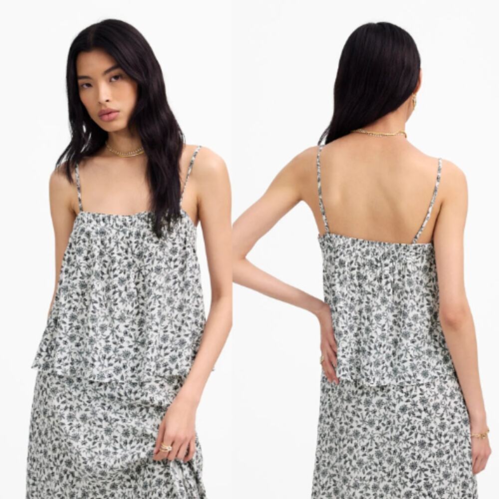 Madewell Women's Floral Flowy Squareneck Tank Top NX622 Eloise Ivory Size 4 NWT